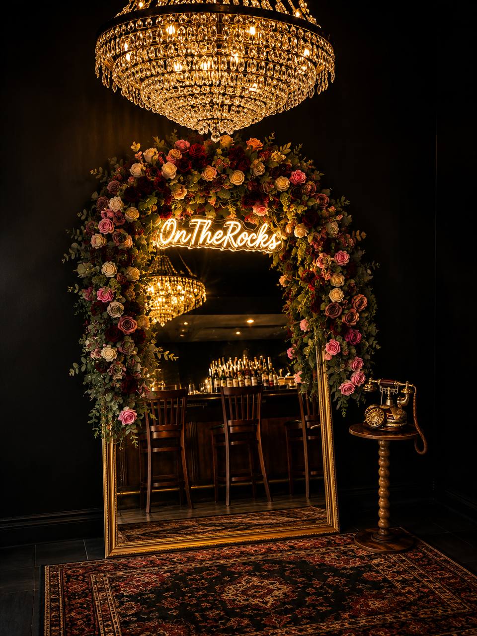 On The Rocks floral neon entrance